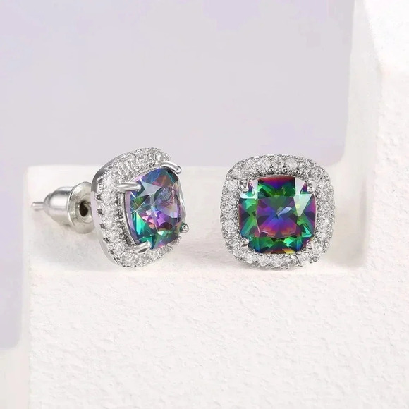 🍁 Square Colorful Micro Pave Zircon Stud Earrings for Women, EVGG1032 - Picture 6 of 10